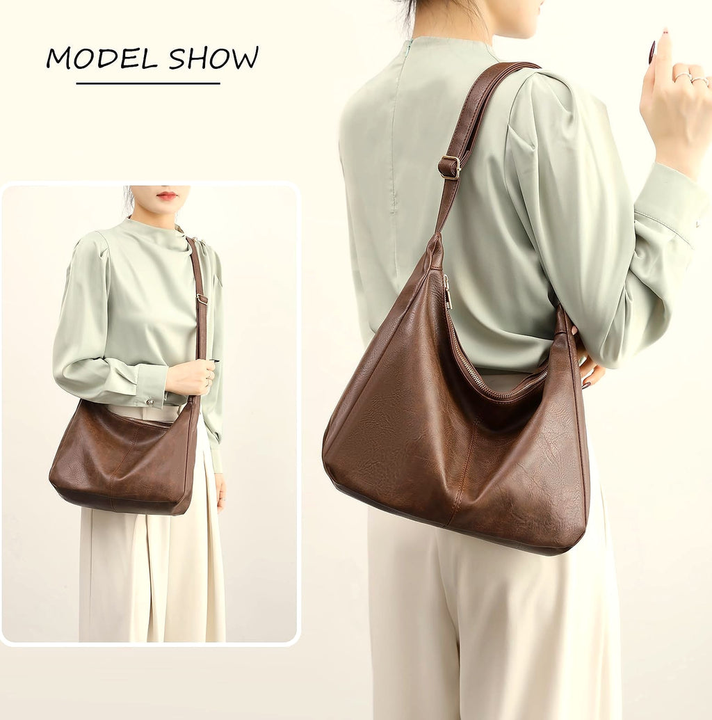 NIUEIMEE ZHOU Hobo Bag Foldable Vegan Leather Shoulder Handbag