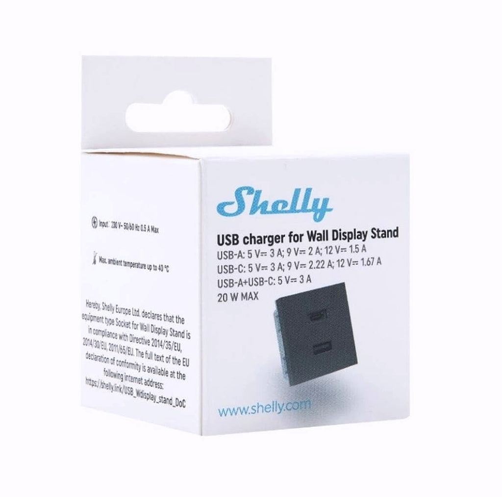 Shelly AC 20W USB Charger Module Wall Mount Black