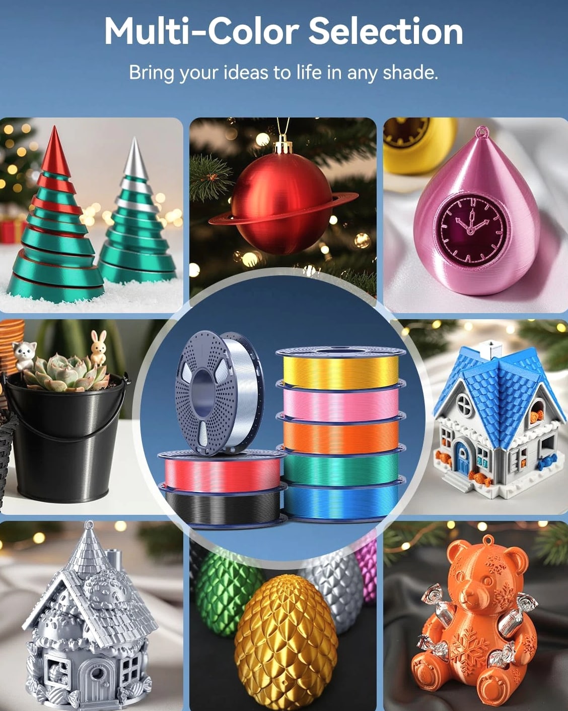 Silk PLA Filament Bundle 1.75mm, Silk 3D Printer Filament Multicolor Pack Individually