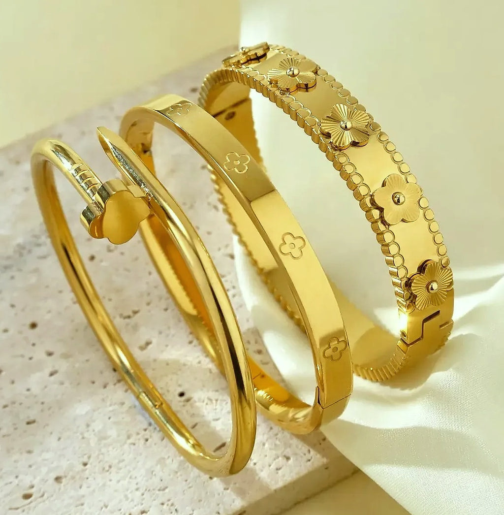 18K Gold Plated Stainless Steel Nail Bracelet Set