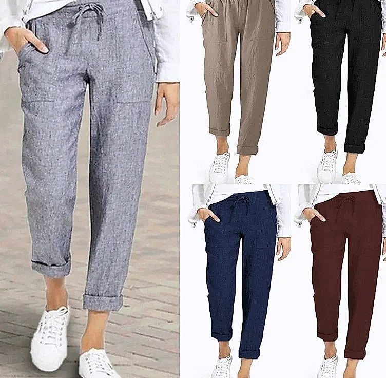 XPQBB Casual Cotton Linen Women's Harem Pants High Waist
