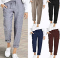 XPQBB Casual Cotton Linen Women's Harem Pants High Waist