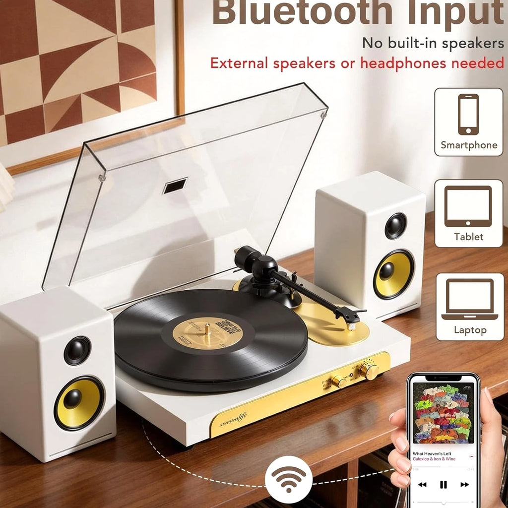 Seasonlife® Record Player Turntable Wireless in & Output, High Fidelity Vinyl Pl