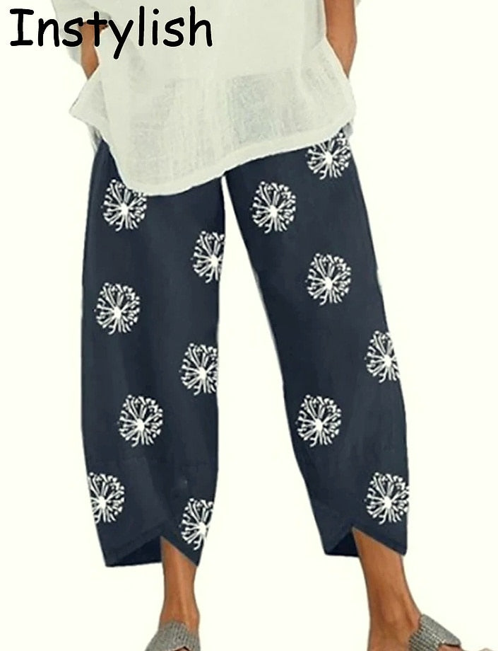 INSTYLISH Vintage Cotton Linen Harem Pants High Waist