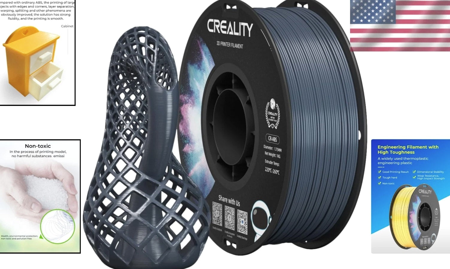 Gray ABS Filament for 3D Printer 1.75mm 1kg