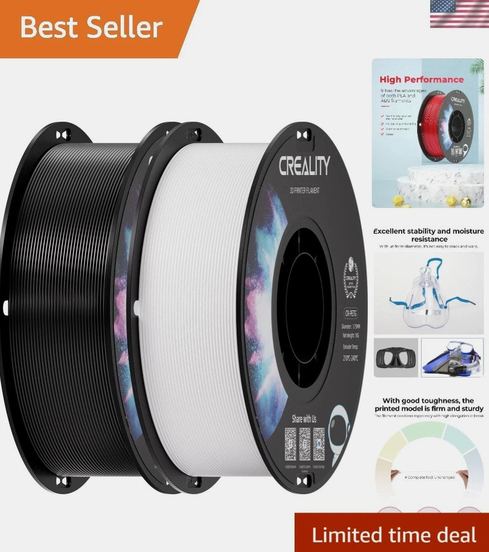 2 kg Black & White PETG 1.75mm Filament, 3D Printer Bundle, Excellent Toughness
