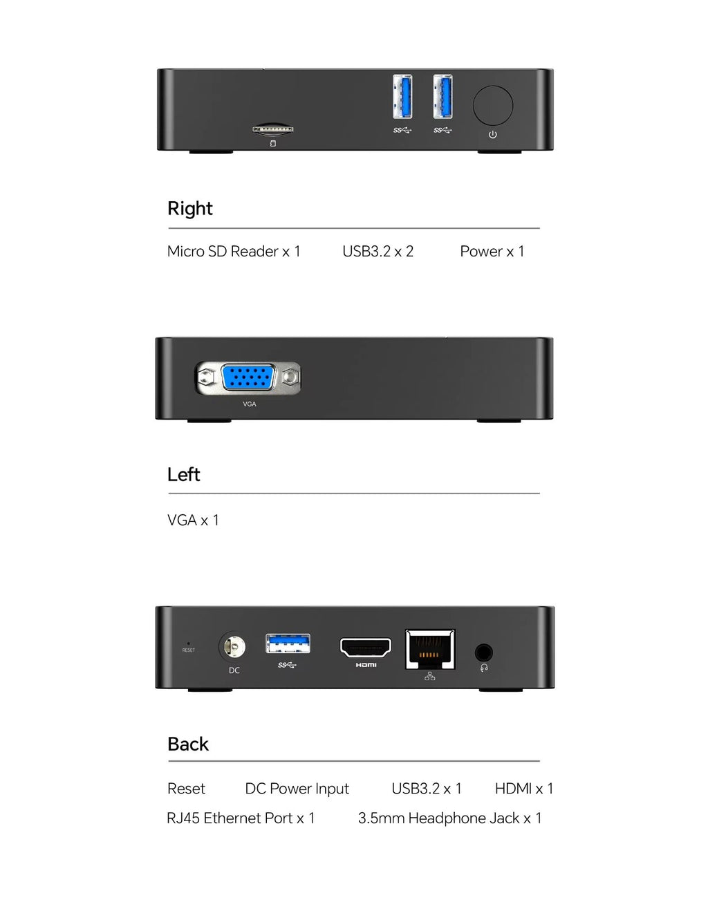 Intel N4000 Fanless Silent Mini PC 6GB DDR4 RAM 128GB SSD HDMI VGA 4K LAN WIFI