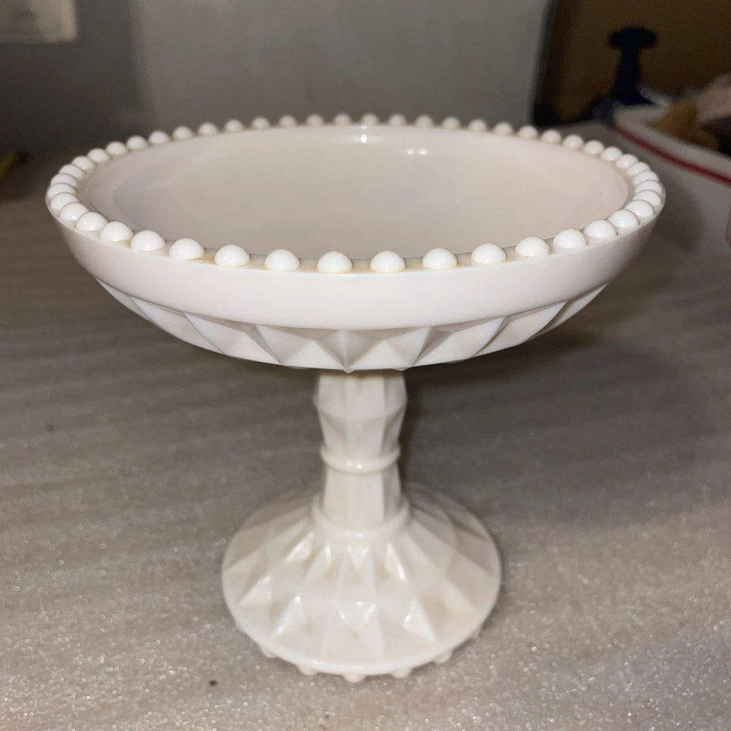 Jeanette Pink Milk Glass Vintage Pedestal Compote Windsor Pattern