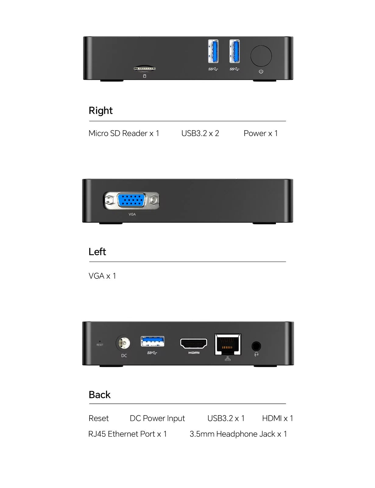 Intel N4000 Fanless Silent Mini PC 6GB DDR4 RAM 128GB SSD HDMI VGA 4K LAN WIFI