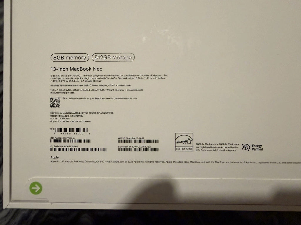 MacBook Neo 512GB With Touch ID 13 Inch Citrus New Sealed A18 Pro