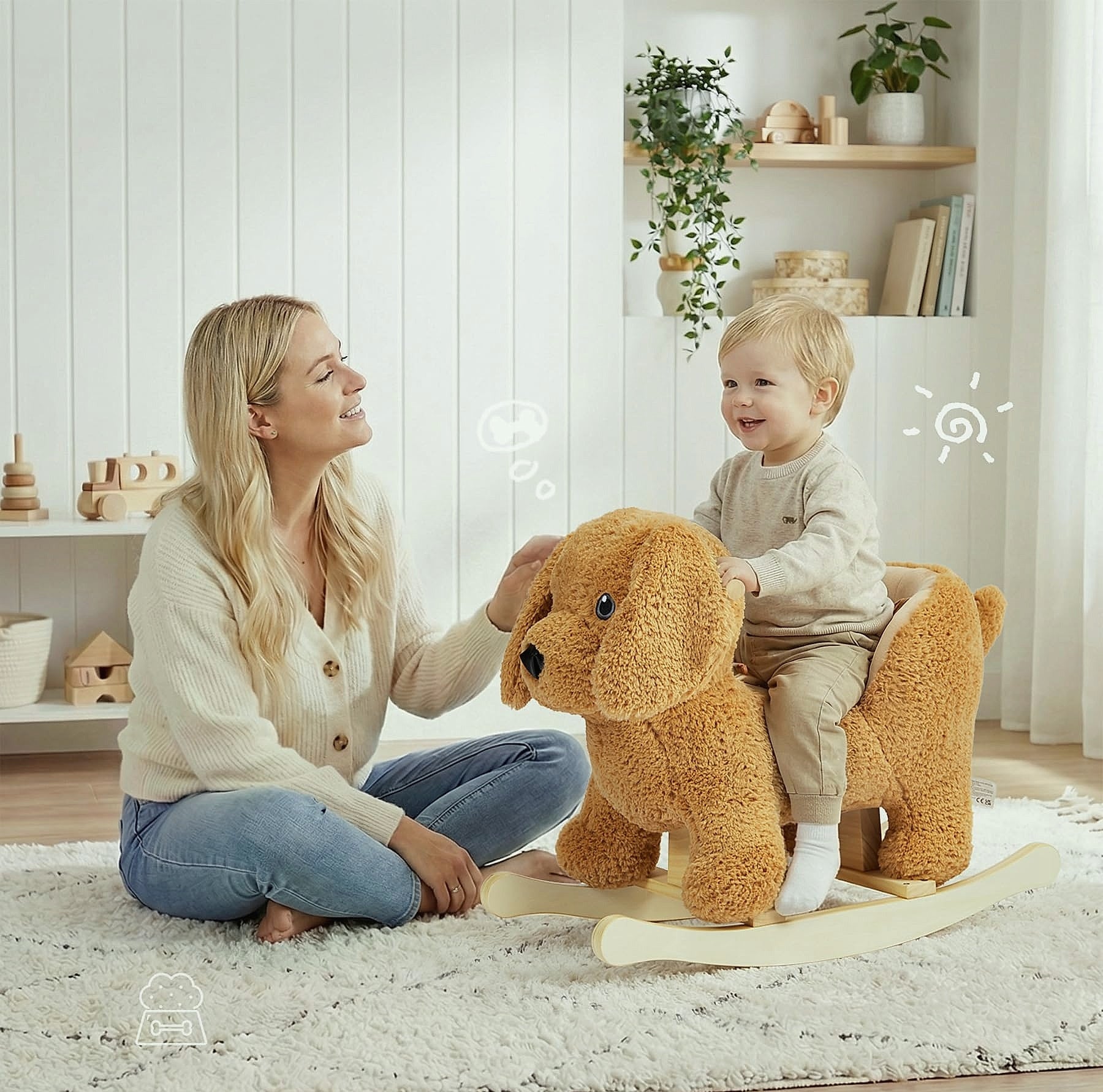 Jolie Vallée Poodle Wooden Rocking Horse for Toddlers