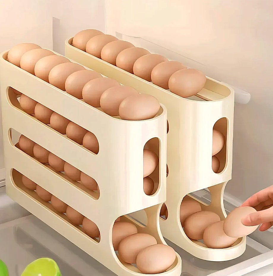 AEHOME 4-Layer Automatic Rolling Egg Holder Fridge Organizer