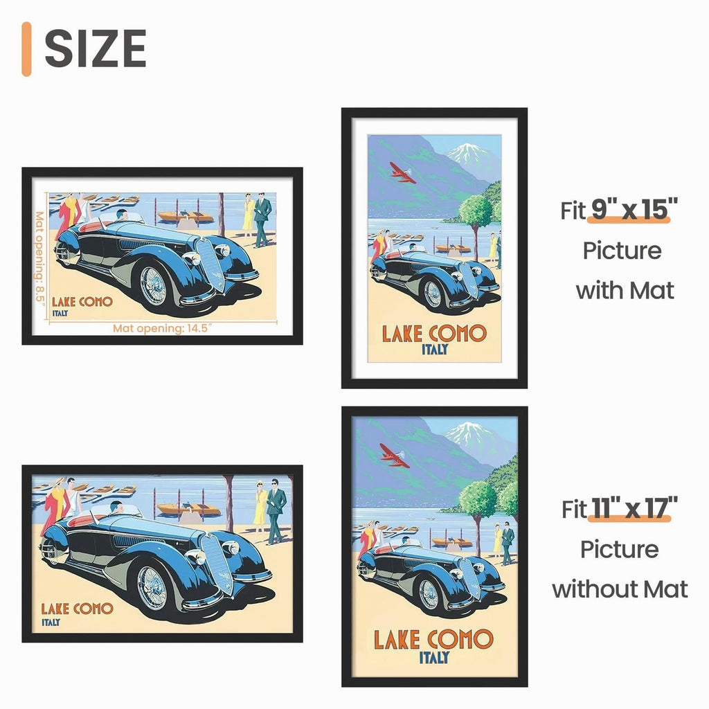 11x17 Picture Frame, Display Pictures 9x15 with Mat or 11 x 17 Without, Wall ...