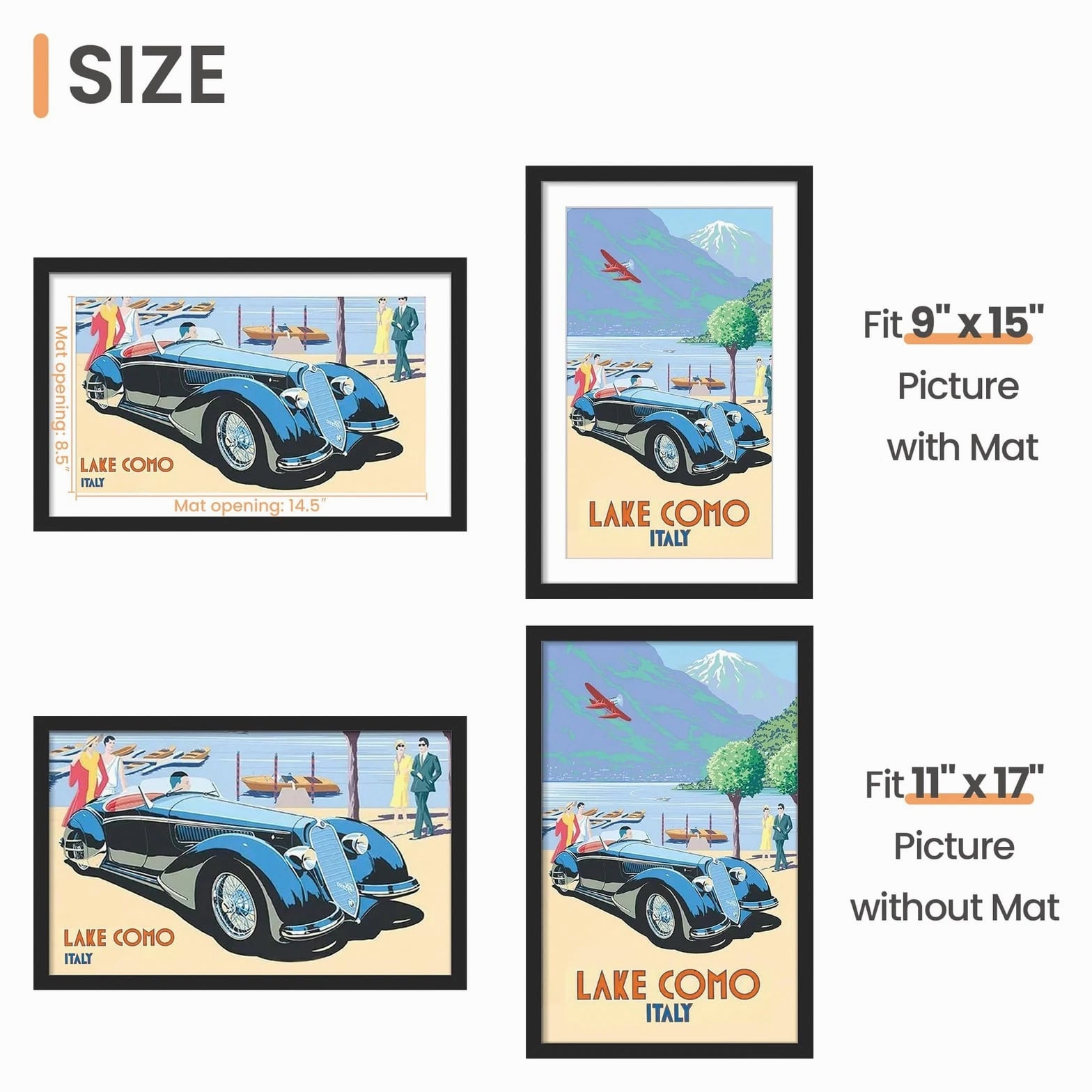 11x17 Picture Frame, Display Pictures 9x15 with Mat or 11 x 17 Without, Wall ...