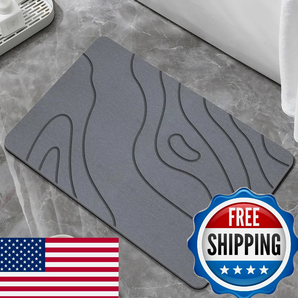 BIOIWGY Stone Bath Mat, Diatomite Fast Drying Non Slip Stone Shower Mat, Super A