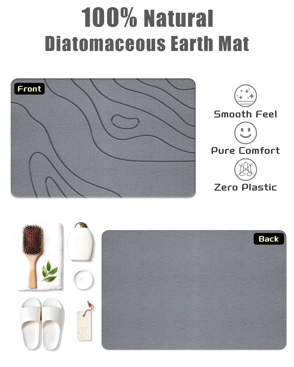 BIOIWGY Stone Bath Mat, Diatomite Fast Drying Non Slip Stone Shower Mat, Super A