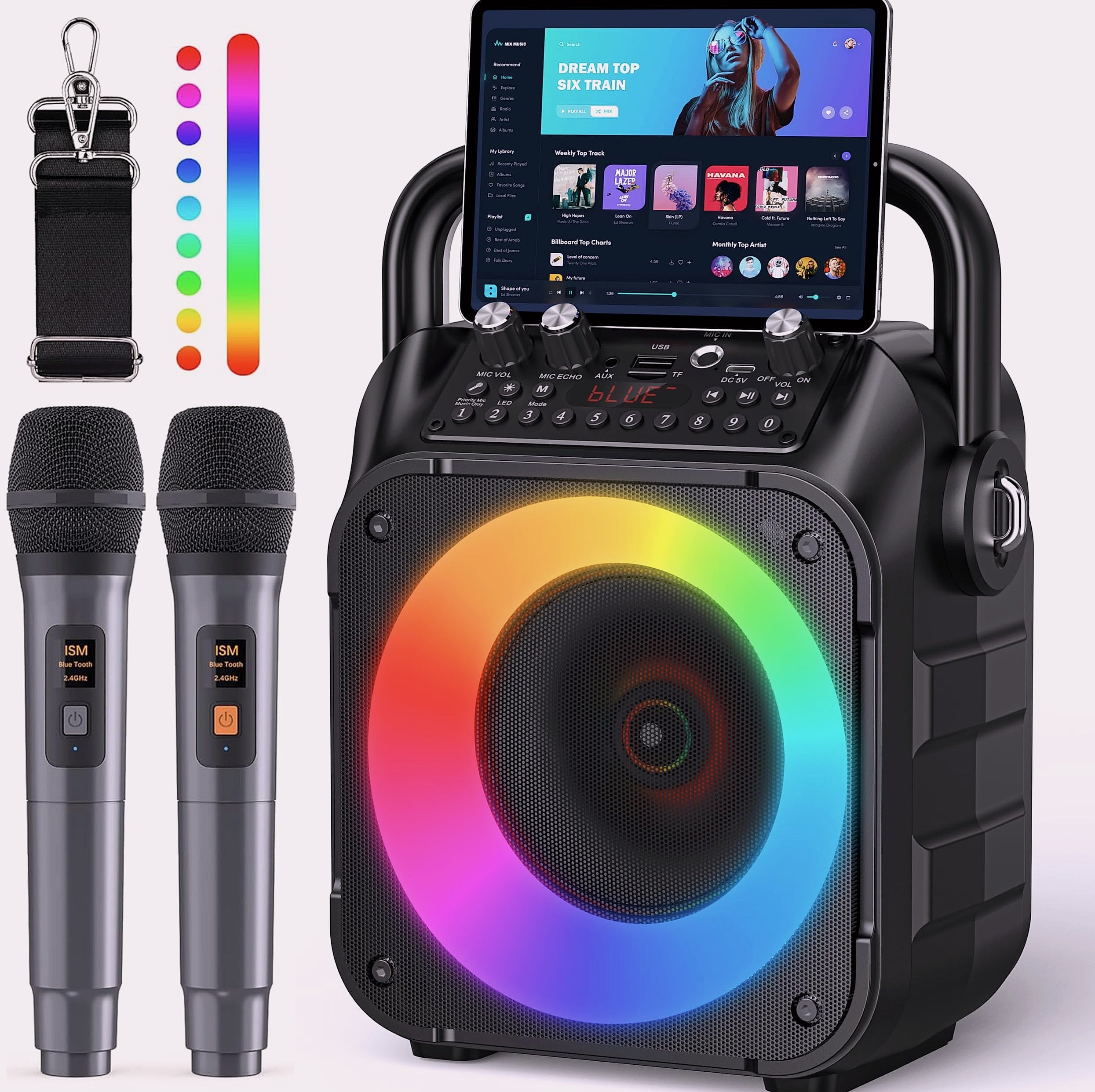 CYY Portable Karaoke Machine with 2 Wireless Microphones