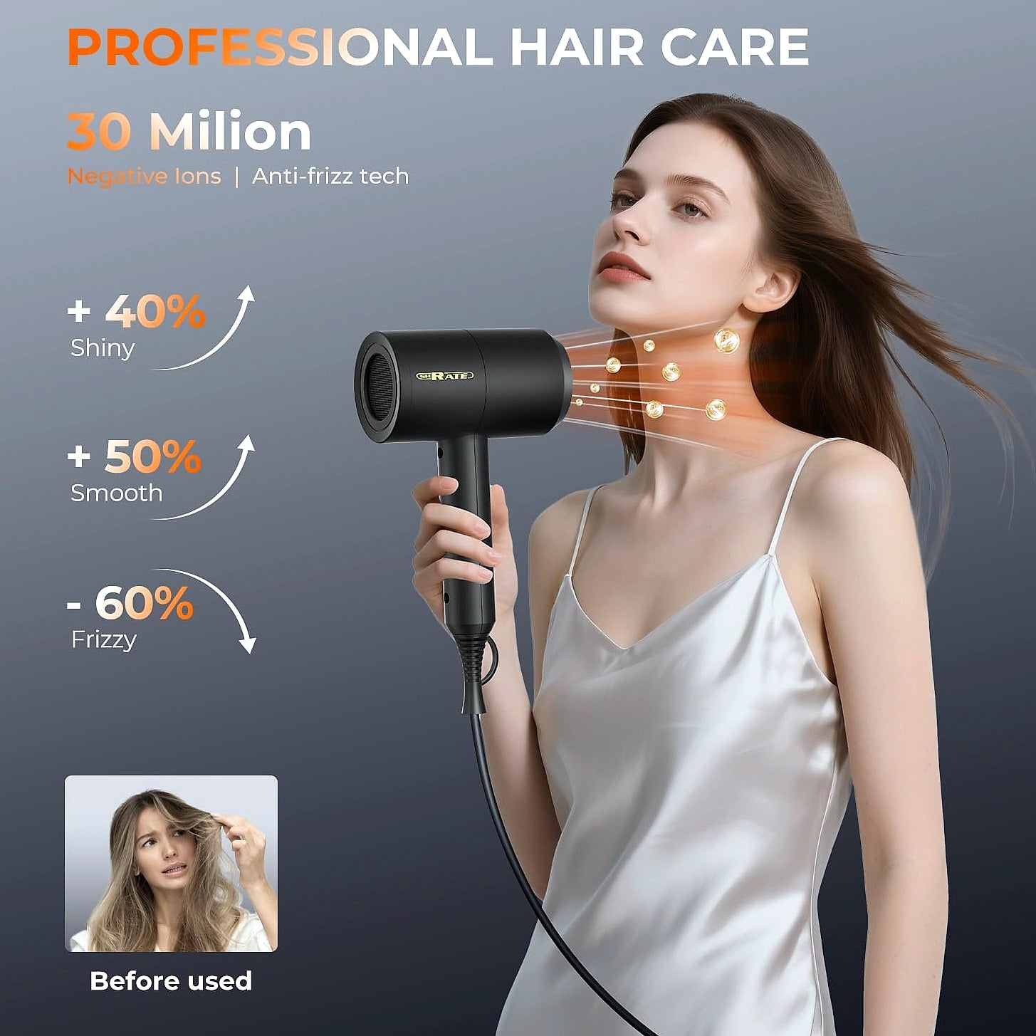 SHRATE Ionic Hair Dryer with Diffuser, 1800W Professional Blow Dryer