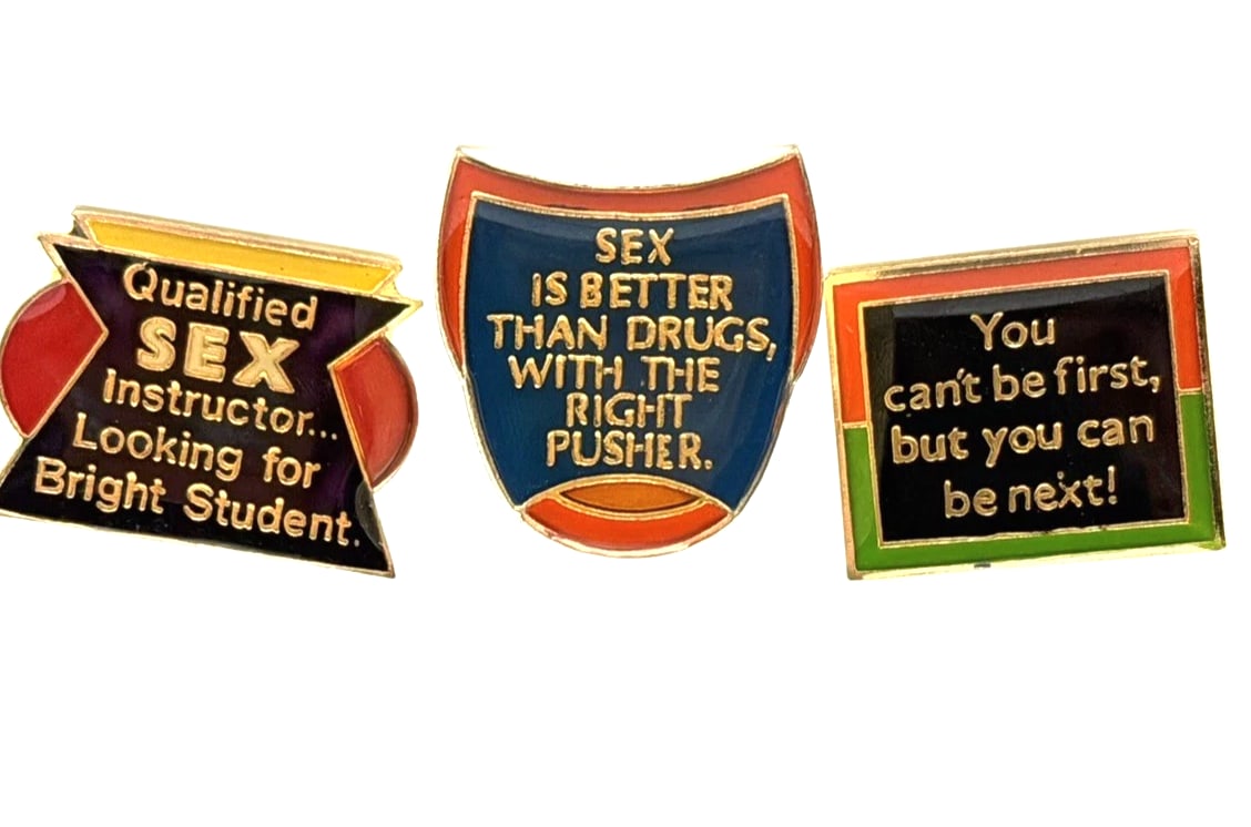 Lot of 11 Vtg 1988 Adult Humor Enamel Pins Novelty Retro Naughty Gag Gift