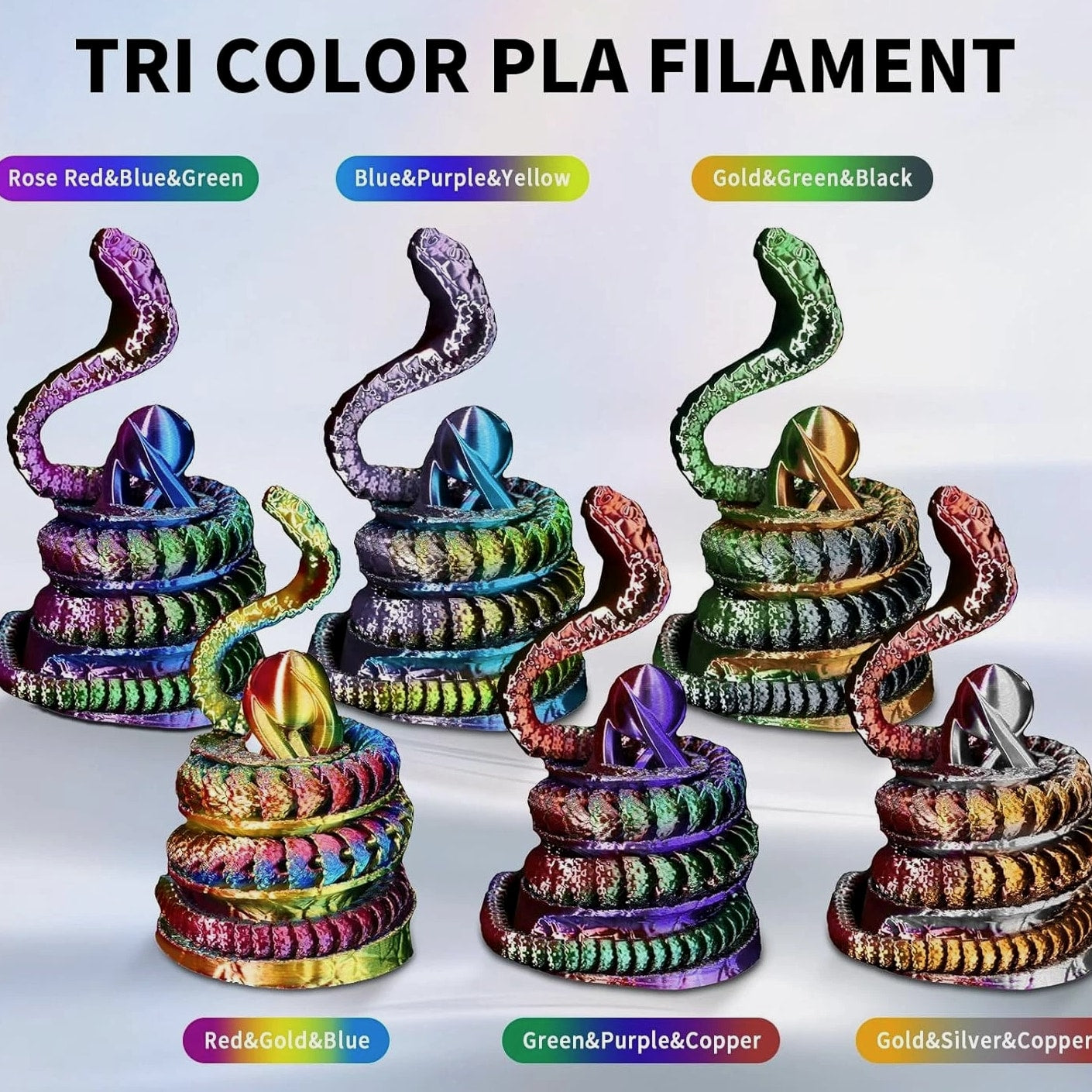 3D Printer Filament Silk PLA, Rainbow Color, 1.75Mm Tri-Color Filament 6 Pack