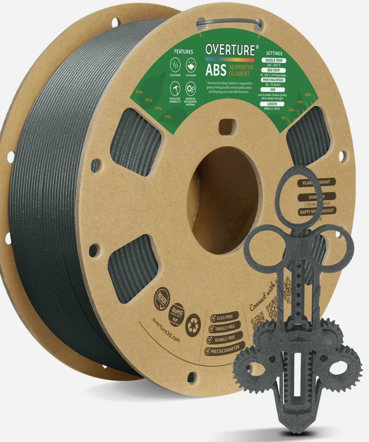 ABS Filament High Strength & Heat-Resistant 3D Printer Diamond Gray 1.75mm