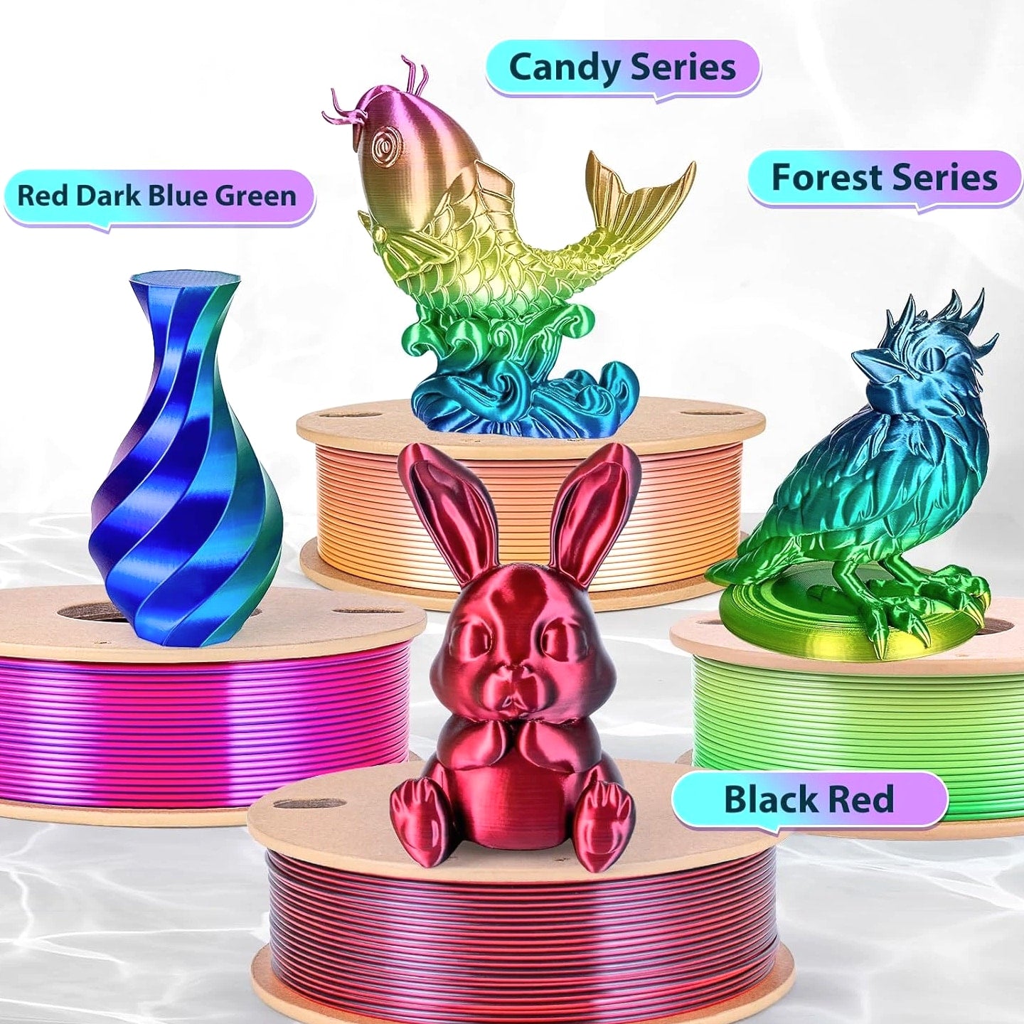 Silk Rainbow PLA Filament 1.75mm Silk PLA 3D Printer Filament, Shiny Fast Color Changing Gradient
