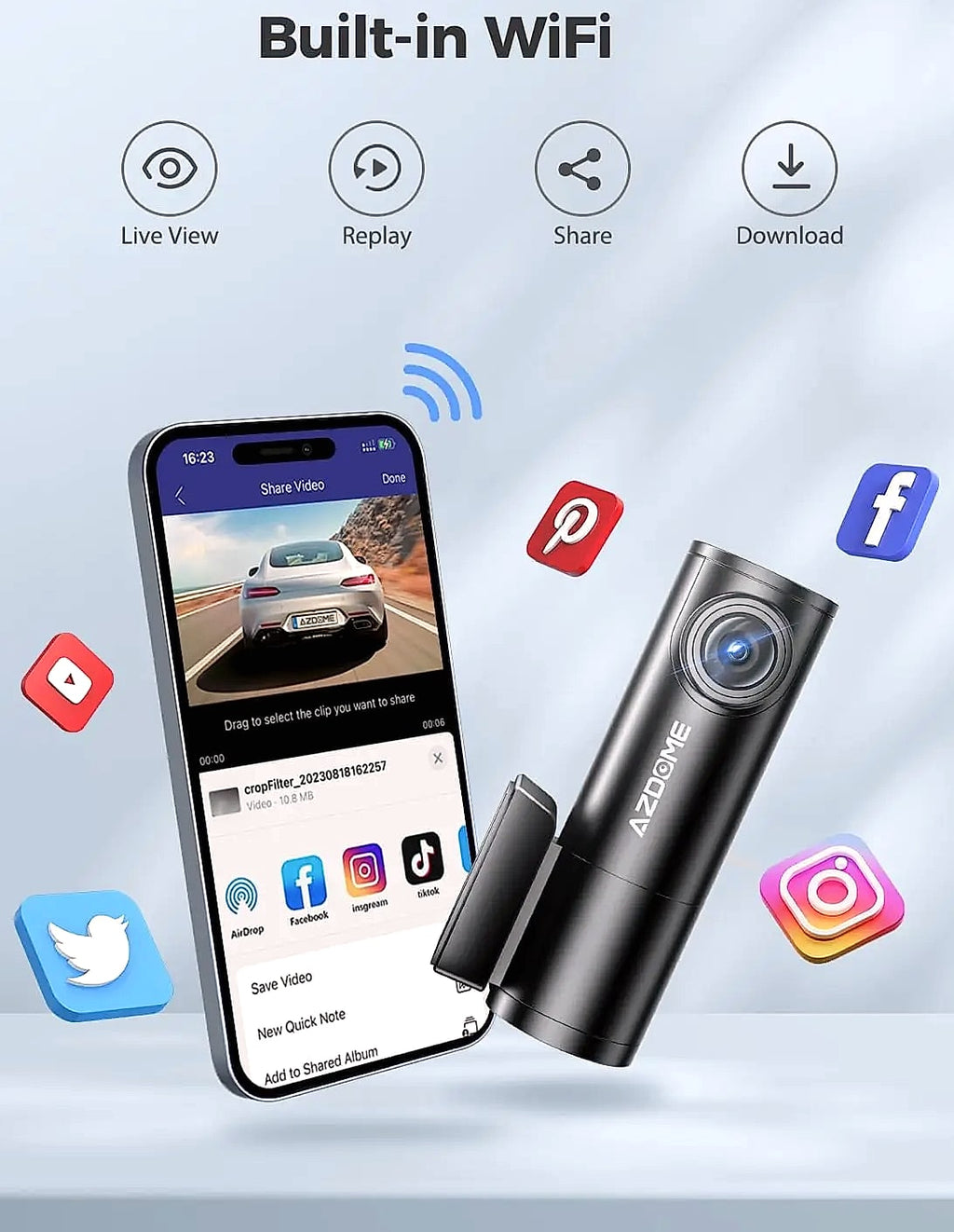 Kankeirr M300 dash cam front 1296P with WiFi and night vision