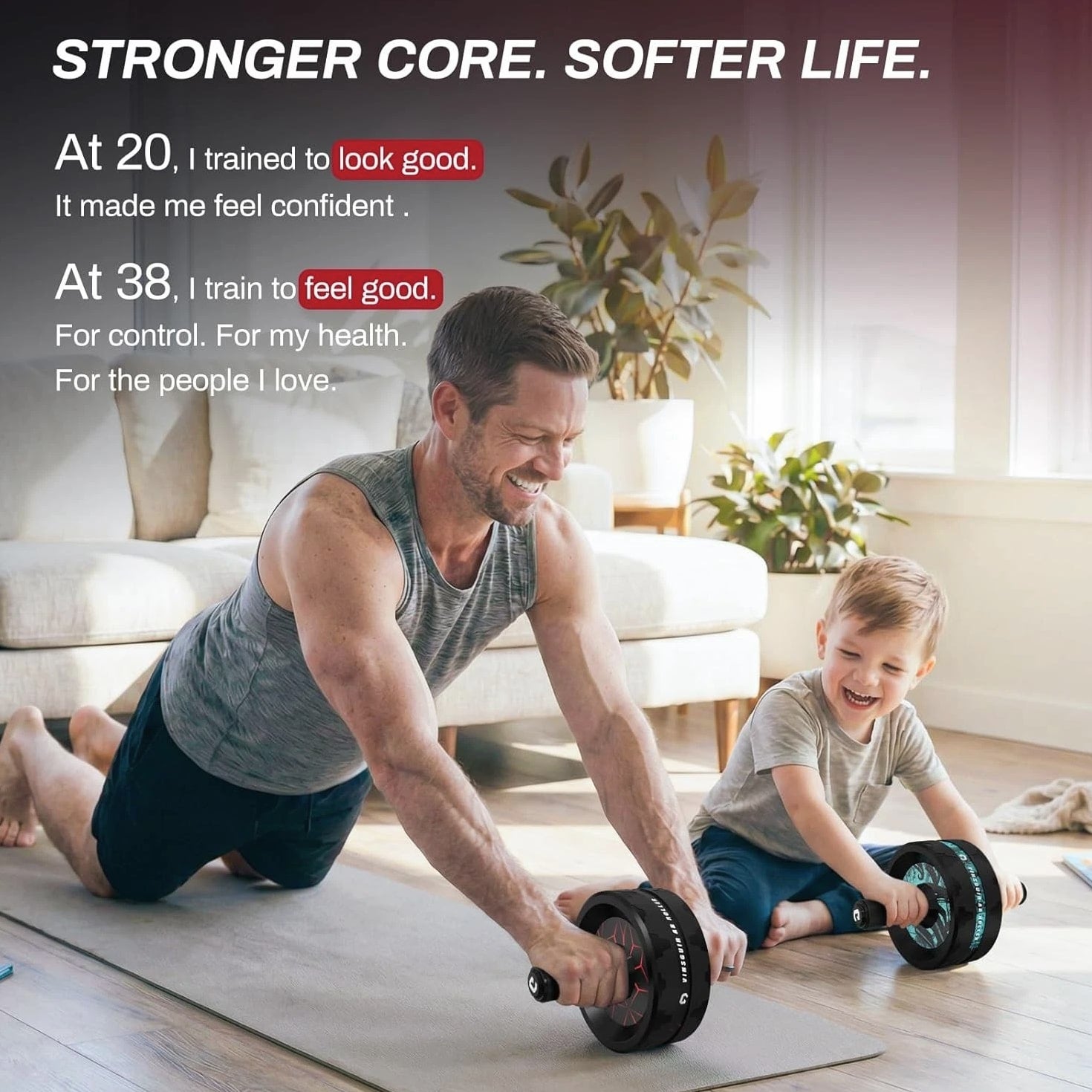 Ab Roller Wheel Core Workout Equipment Home Gym with Knee Pad Fitness