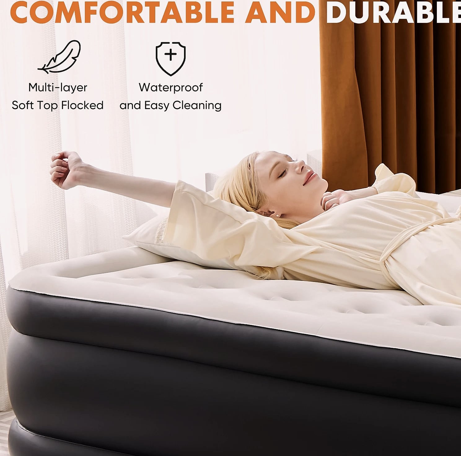 JHK Queen Twin Size Air Mattress Double Height 660 lbs