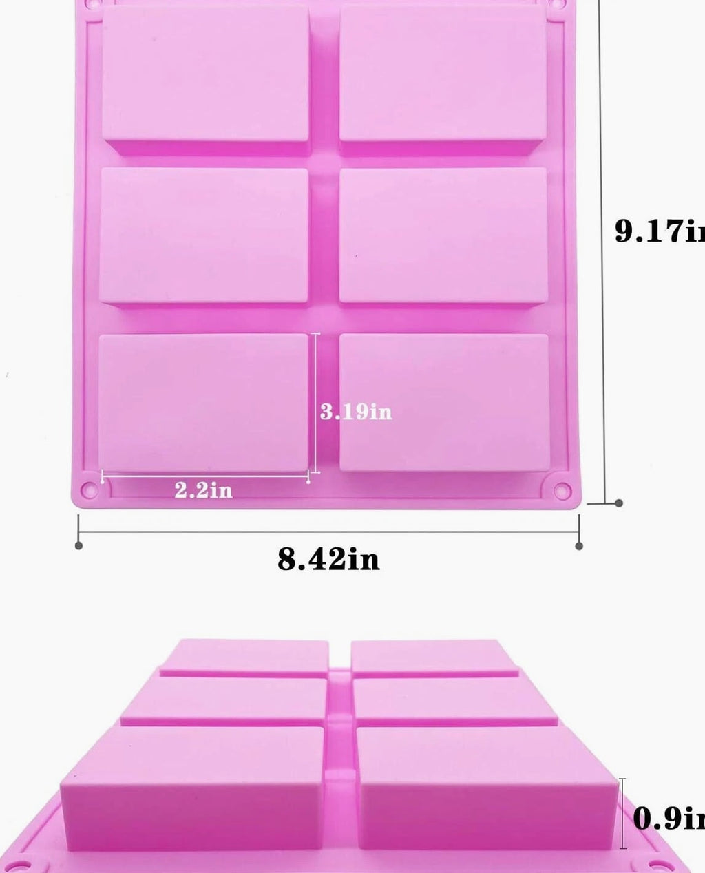 3 Pack Silicone Rectangle Soap Molds with 6 Cavities, Soap Making Baking Molds