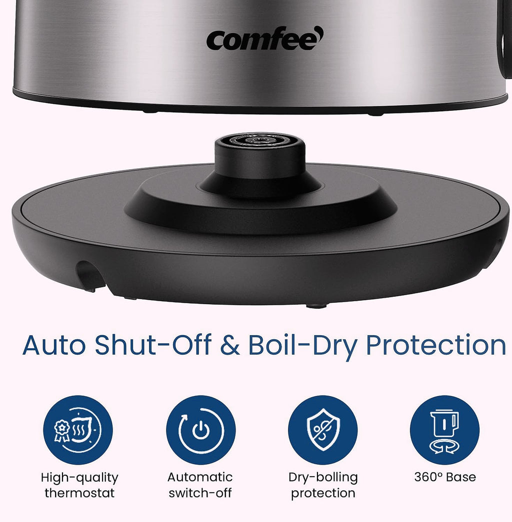 COMFEE' 1.7L Stainless Steel Electric Kettle, 1500W Fast Boil