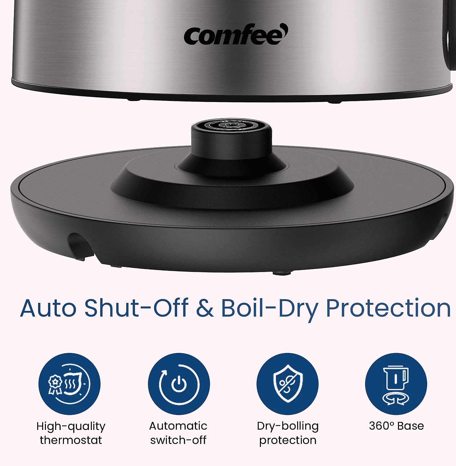 COMFEE' 1.7L Stainless Steel Electric Kettle, 1500W Fast Boil