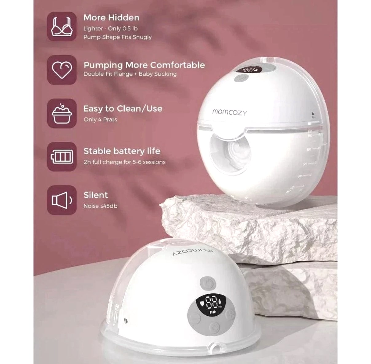 Momcozy M5 Wearable Breast Pump 2PCS Cozy Red Hands Free New