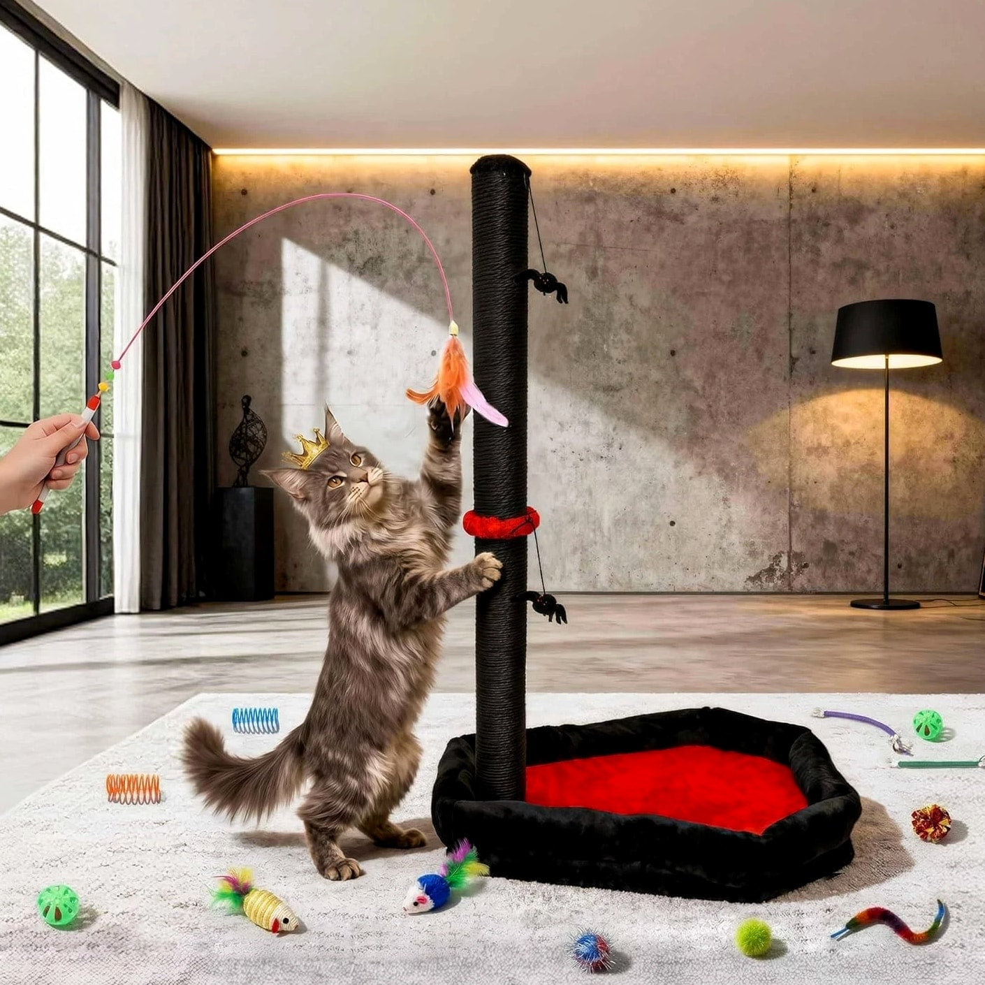 Cat Scratching Post with Cat Bed and 40 PCS Cat Toys, 34" Tall Cat Scratcher
