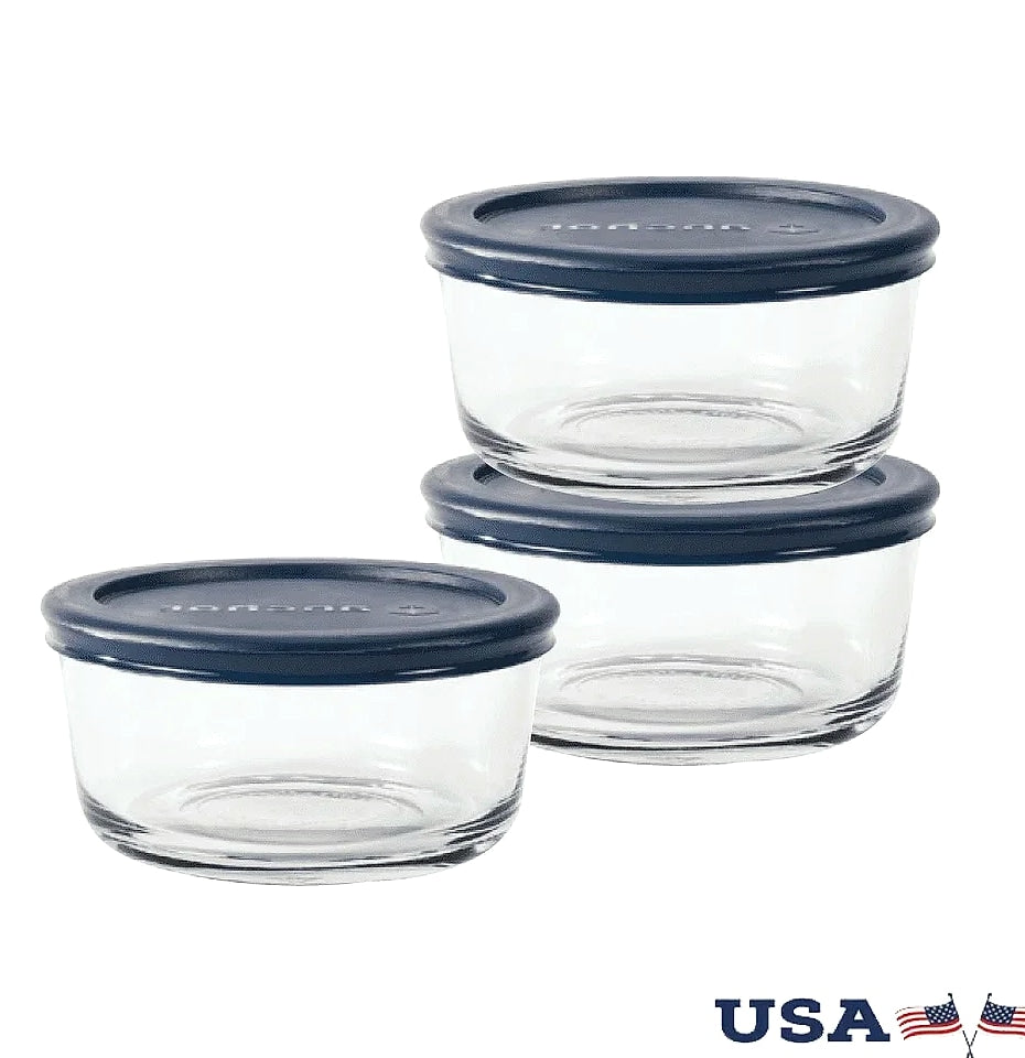 Round Glass Food Storage Containers Set of 3, 2 Cup