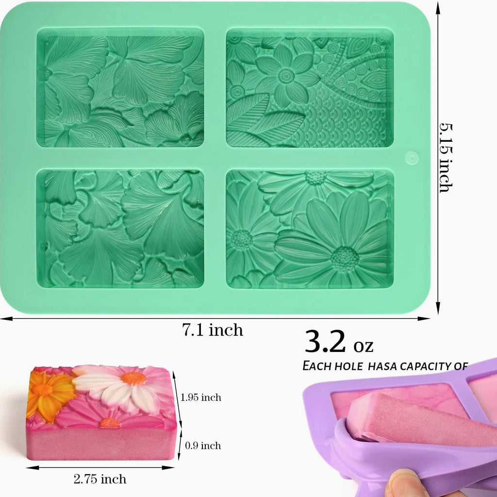 2 Pack Silicone Soap Molds, Rectangle Soap Making Mold, 3D Rectangular Flower Pattern