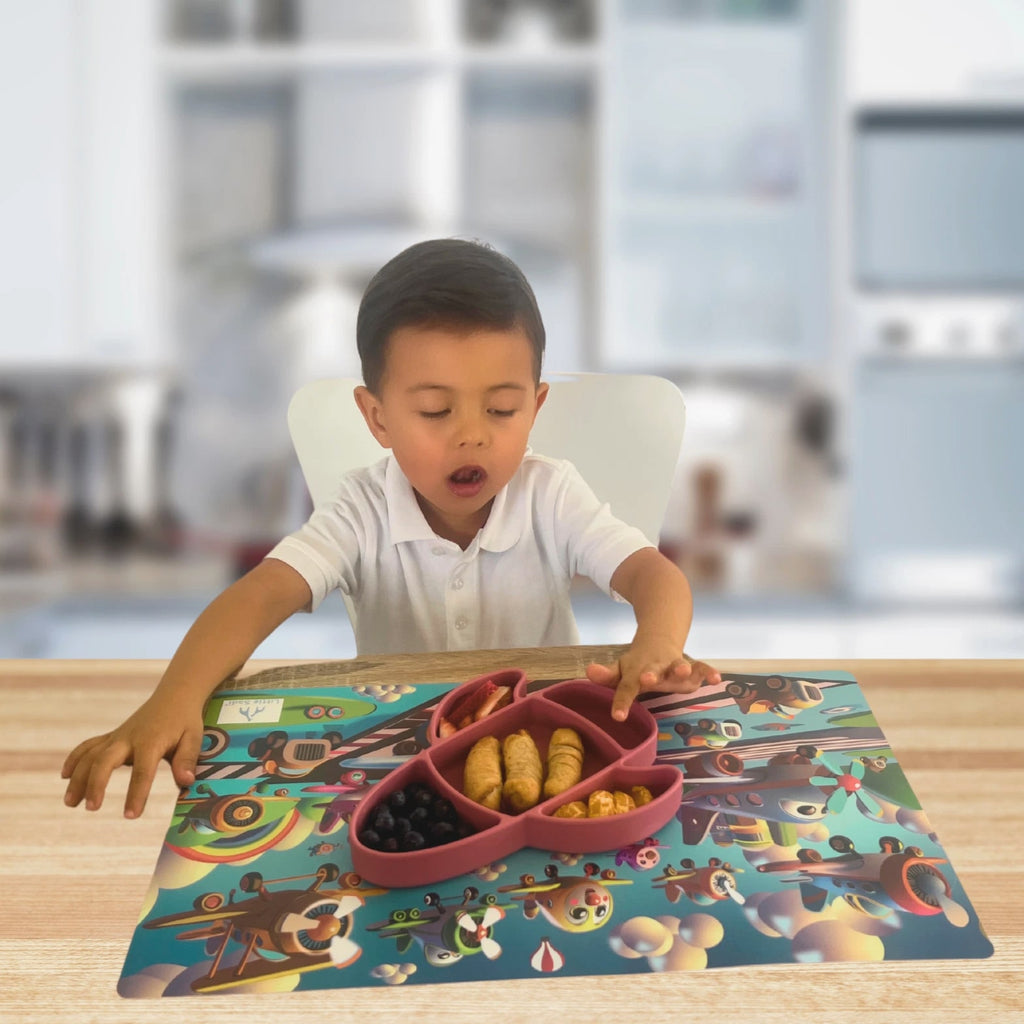 Liitle Sadi Silicone Airplane Toddler Plate, BPA-Free, Baby Plate, Baby Dish.