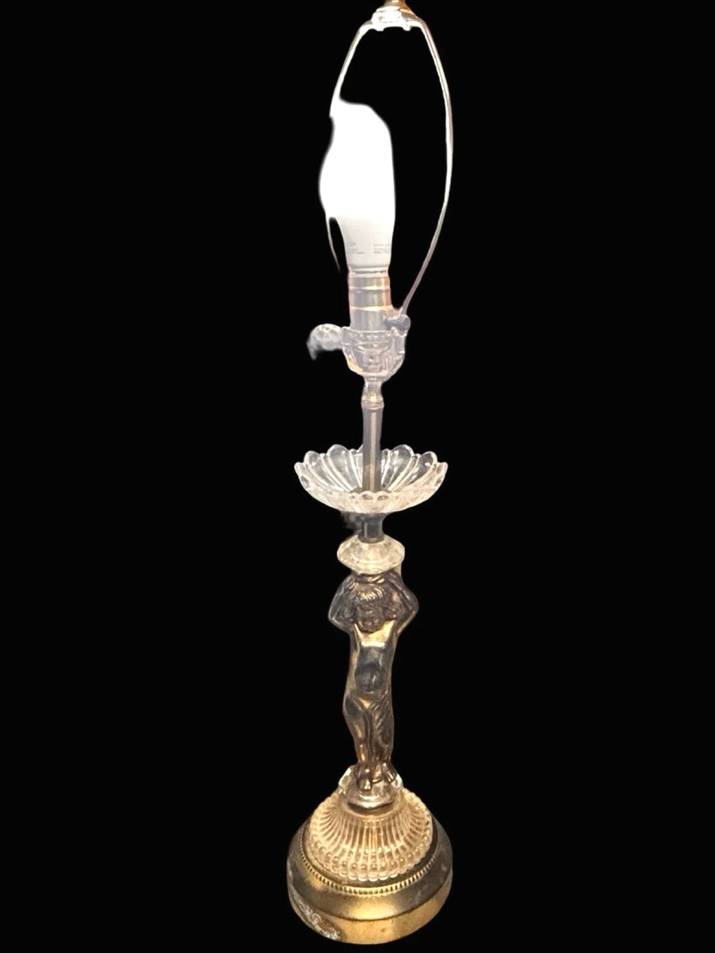 Vintage Nude Cherub Lamp w Crystal Accents Hollywood Regency Boudoir Light WORKS
