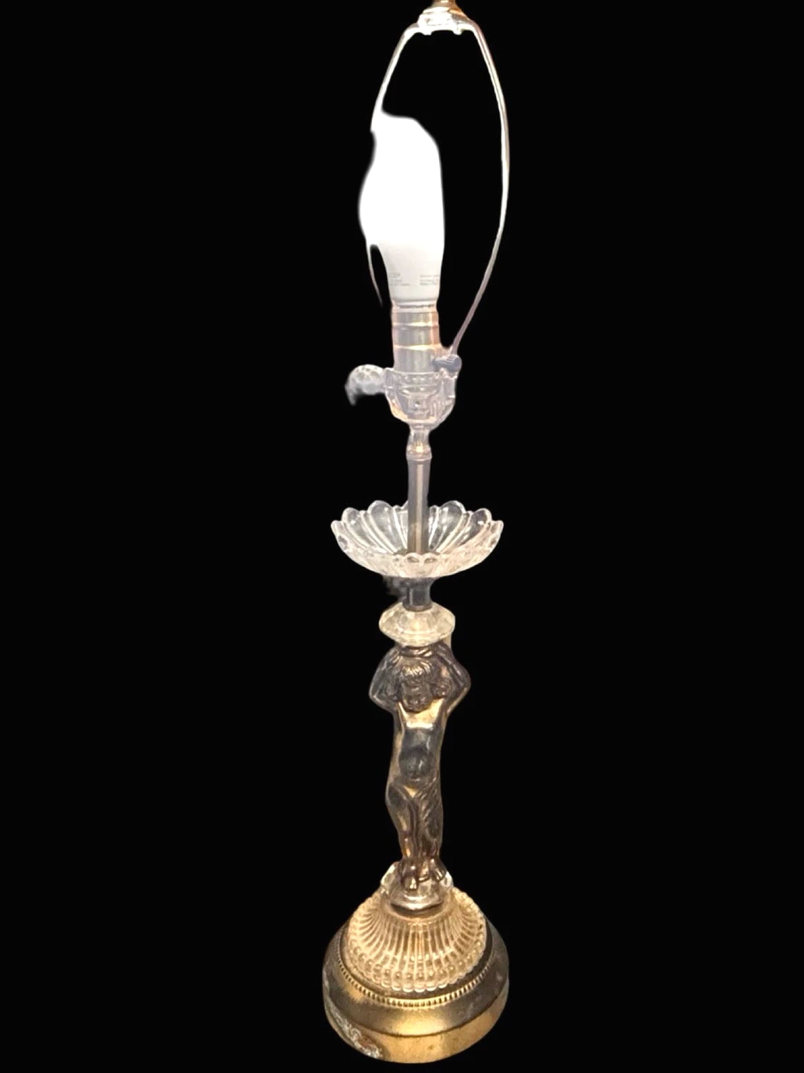 Vintage Nude Cherub Lamp w Crystal Accents Hollywood Regency Boudoir Light WORKS