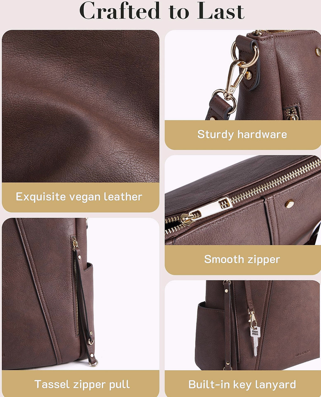 Missnine Hobo Bag Crossbody Purse Vegan Leather Shoulder Tote