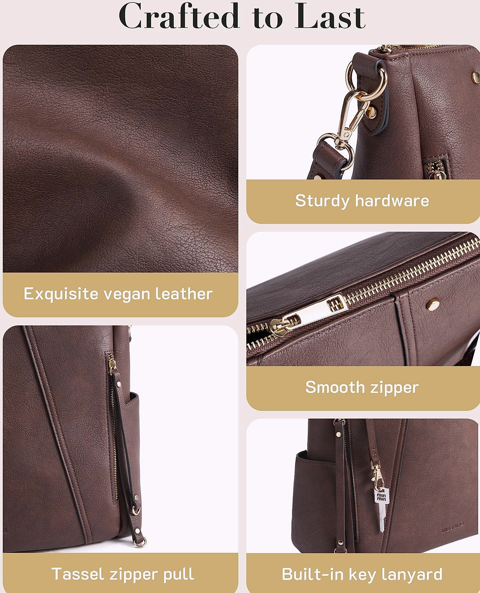 Missnine Hobo Bag Crossbody Purse Vegan Leather Shoulder Tote