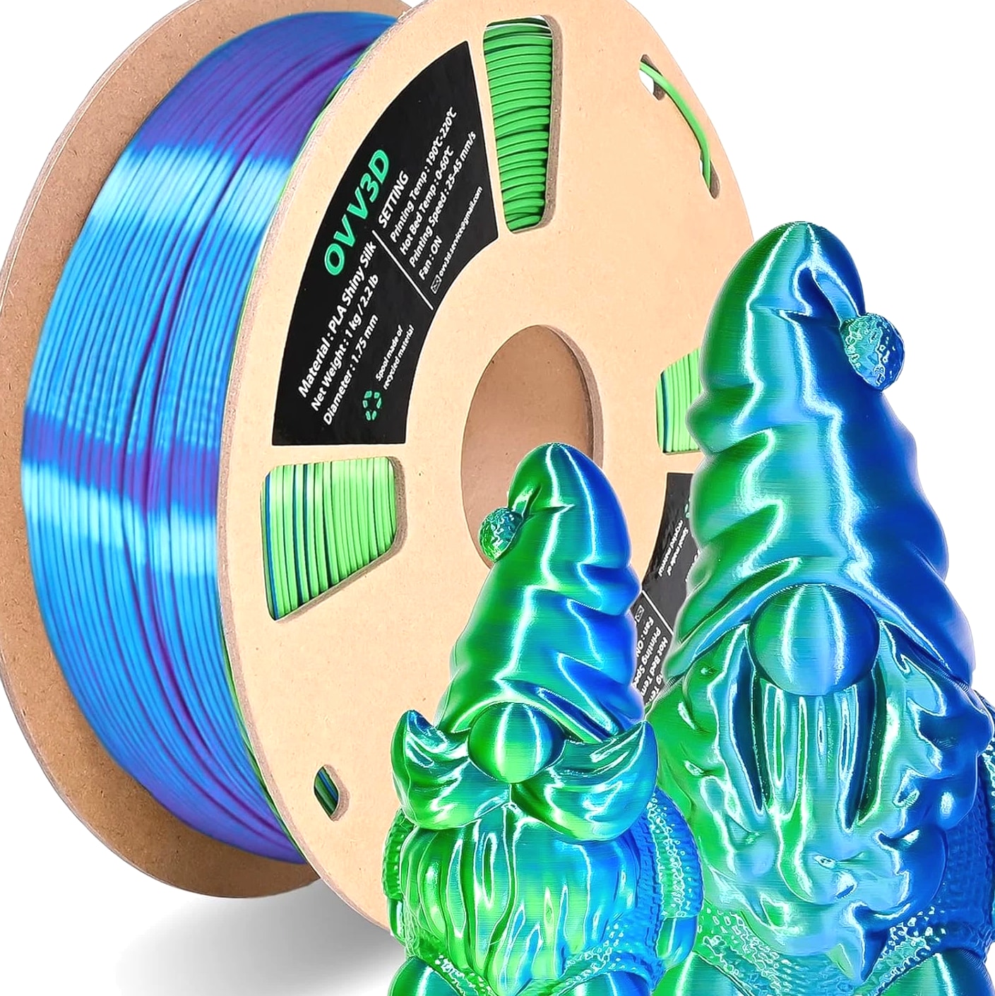 PLA Filament 1.75Mm, Silk PLA Dual Color Blue Green 3D Printer Filament, High Sp