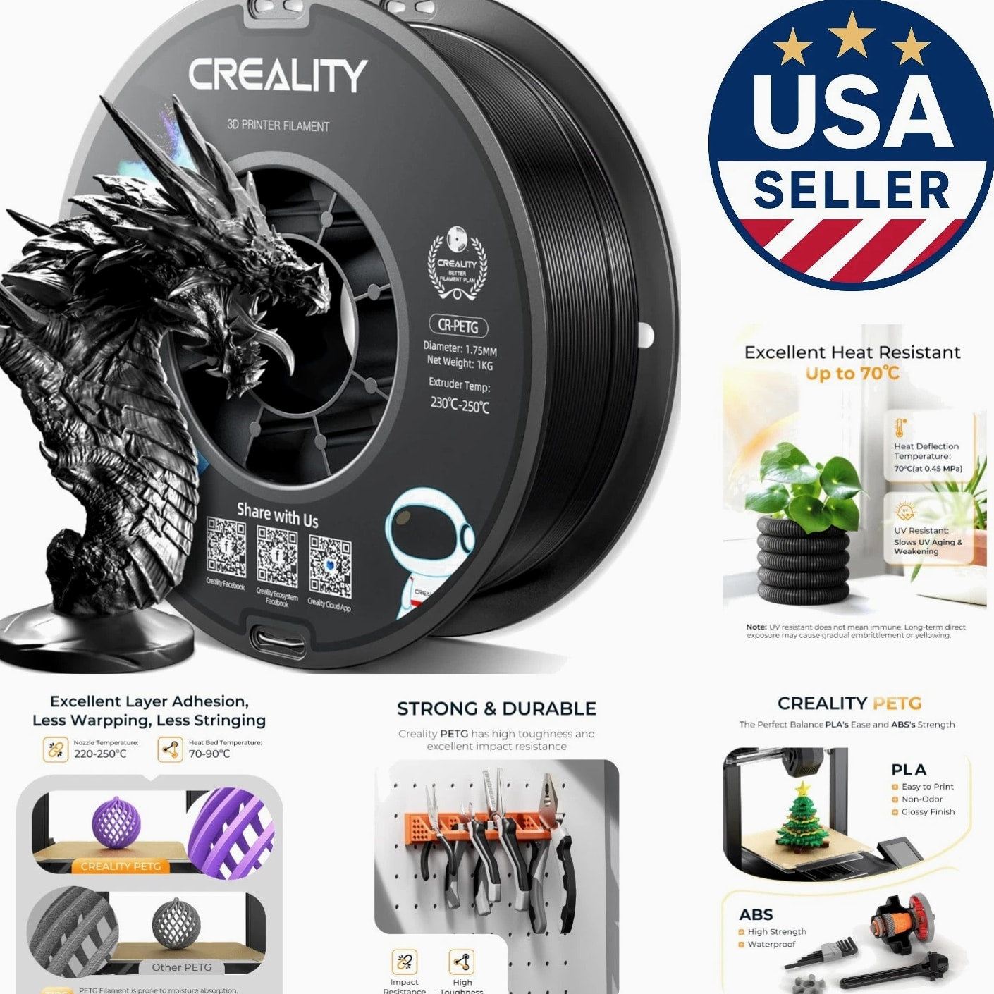 Creality 1KG PETG Filament 1.75mm - Tough, Glossy, Ideal for 3D Printing