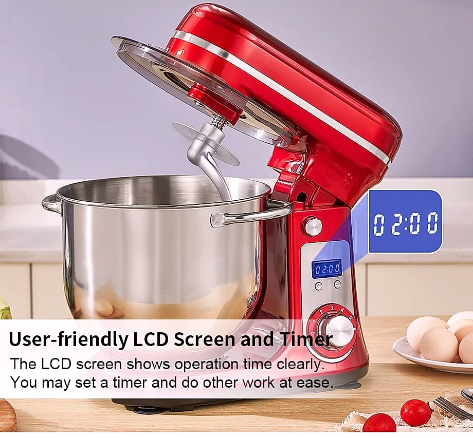 Biolomix 6L Stand Mixer, 1200W DC Motor, 6-Speed Dough Kneader