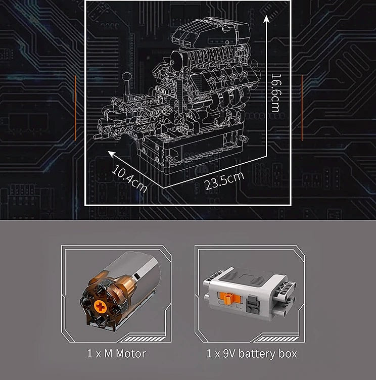 Mould King 10225 V8 Engine Building Block Set with Motor