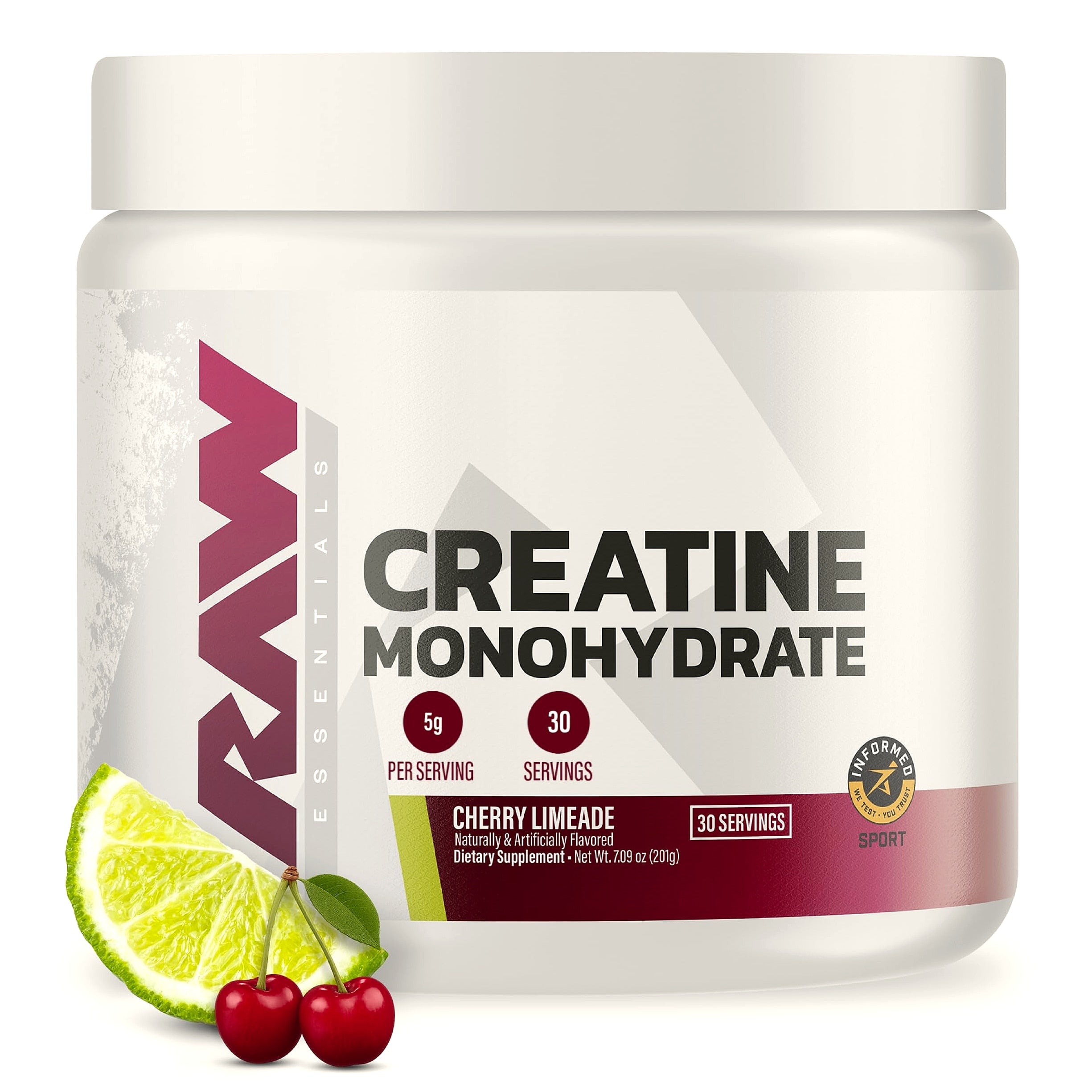 RAW Nutrition Creatine Monohydrate Powder, Unflavored 30 Servings
