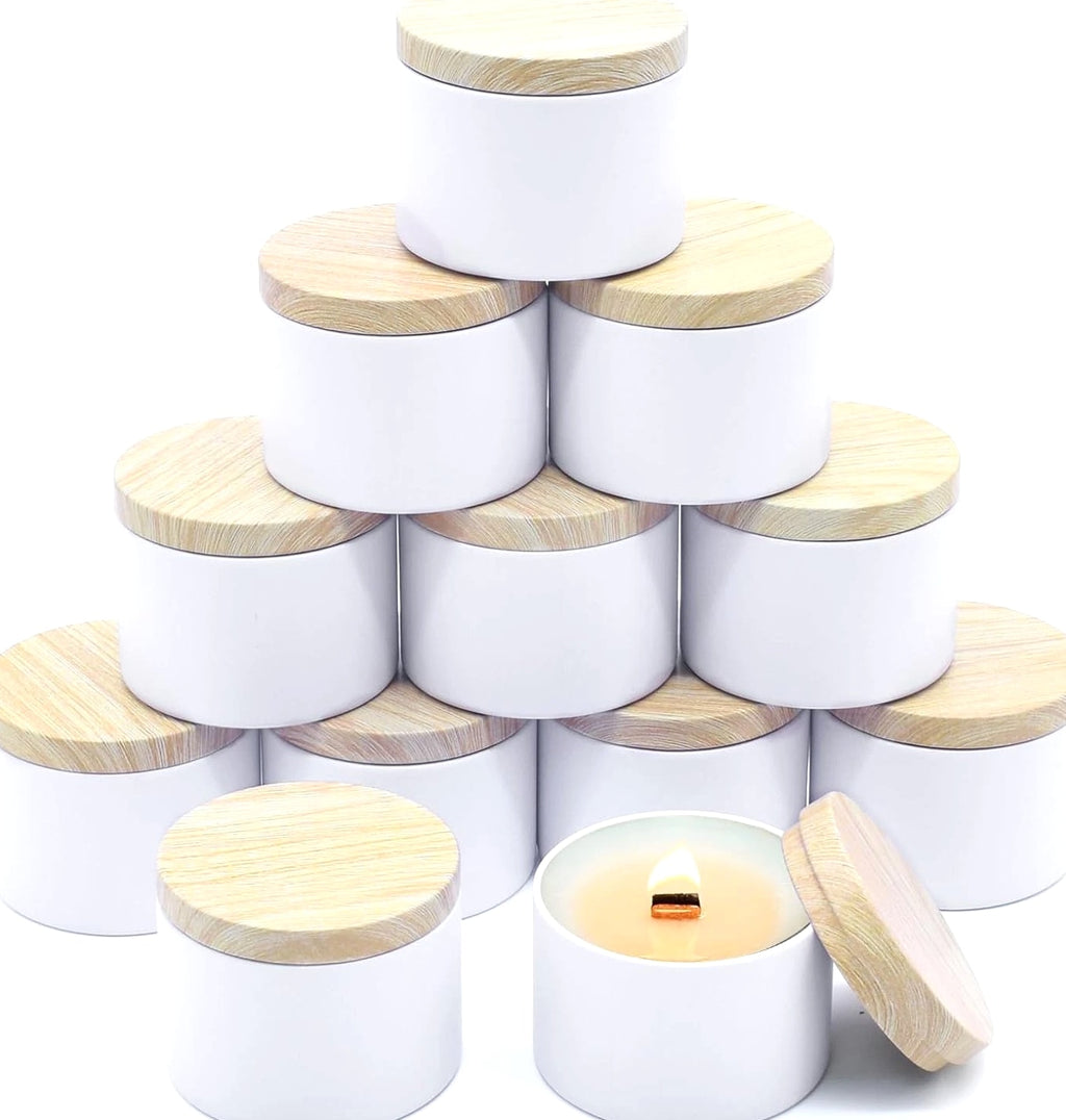 12 Pack 8 Oz Candle Jars with Metal Wood Grain Lids Empty Candle Making Container