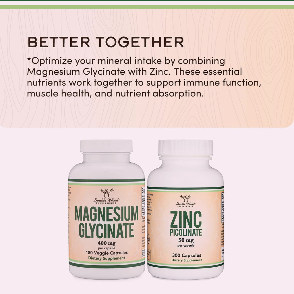 Double Wood Supplements Magnesium Glycinate 400mg, 180 Capsules