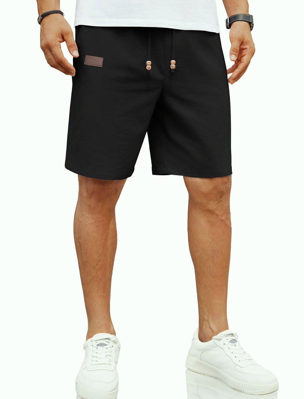 COOFANDY Men's Linen Shorts Elastic Waist Drawstring Loose Fit