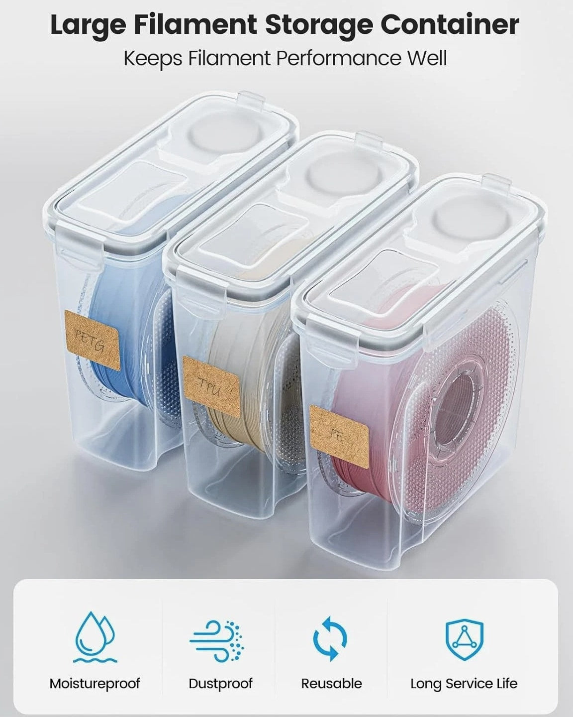Stable 4.0L Filament Containers with Desiccant – Premium 3D Printing Protection